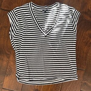 Express Black and White Striped V-Neck Tee
